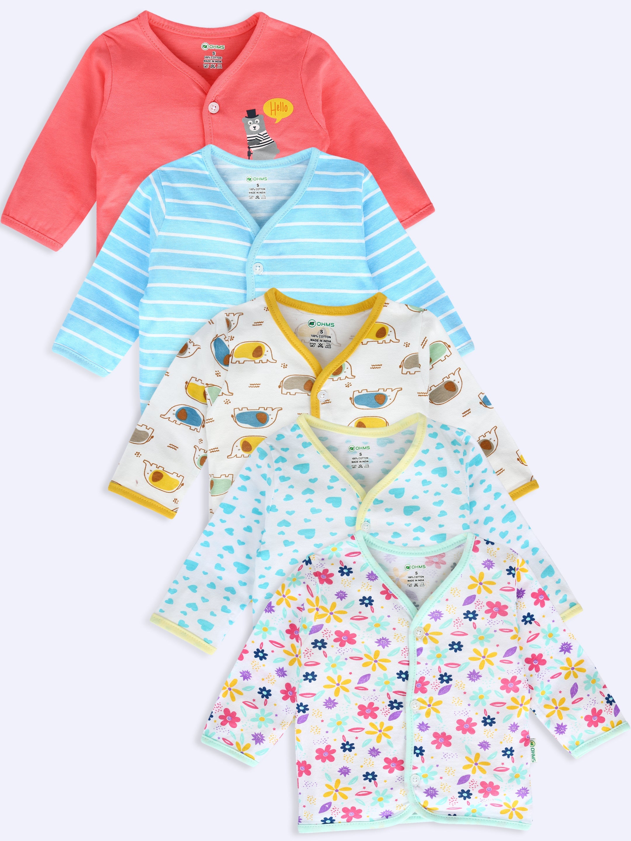 OHMS Baby Boys & Baby Girls Printed Pure Cotton T Shirt (Multicolor, Pack of 5)